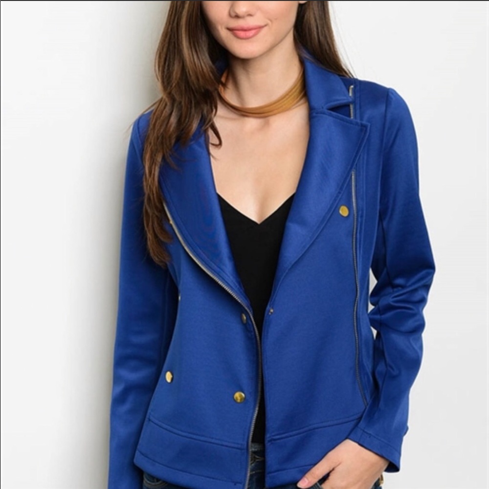Navy Moto Jacket With Button Detail - Picture 4 of 8